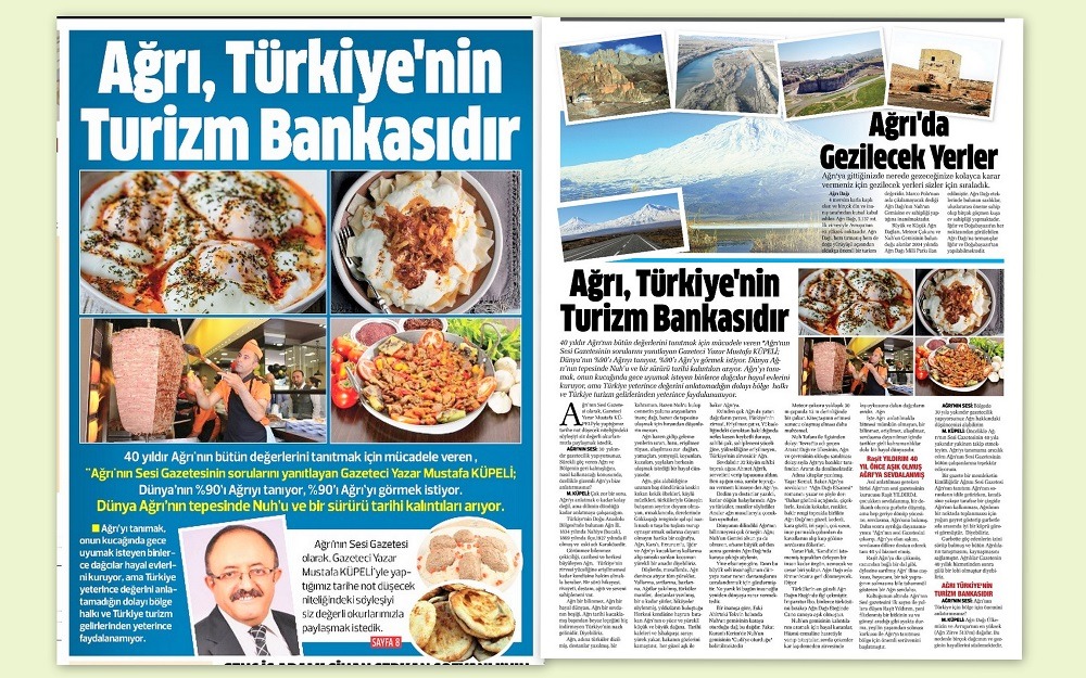 AĞRI, TÜRKİYE'NİN TURİZM BANKASIDIR